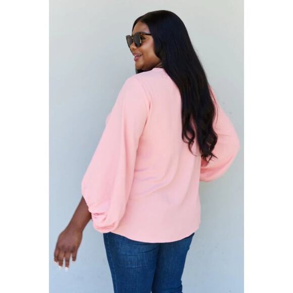 ODDI Peach V-Neck Balloon Puffy Sleeve Blouse Plus 3X New - Picture 5 of 5